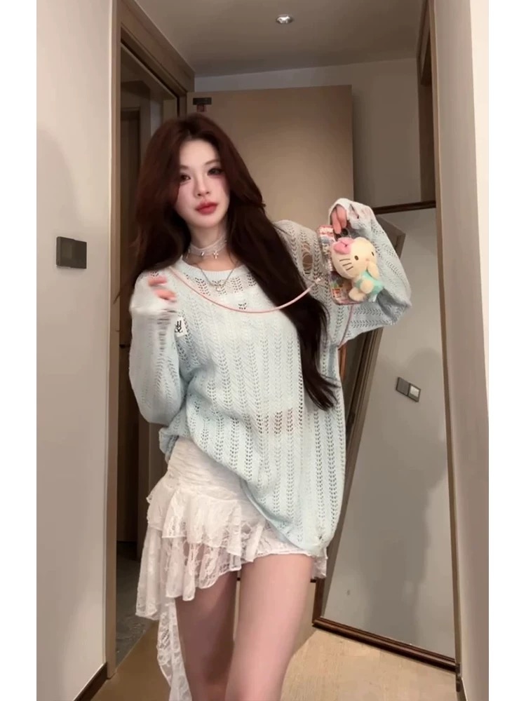 White design irregular lace skirt for women 2025 summer loose slim temperament age-reducing versatile short skirt