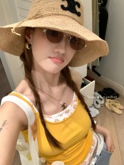 Coriander without spicy XIANGCAI original design spliced ​​vest for women spring orange printed sleeveless top