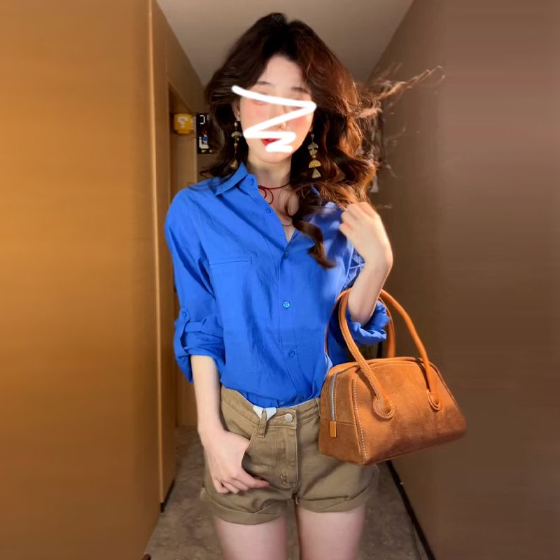 Khaki casual denim shorts for women 2025 summer retro high waist slimming versatile a-line pants wide-leg pants
