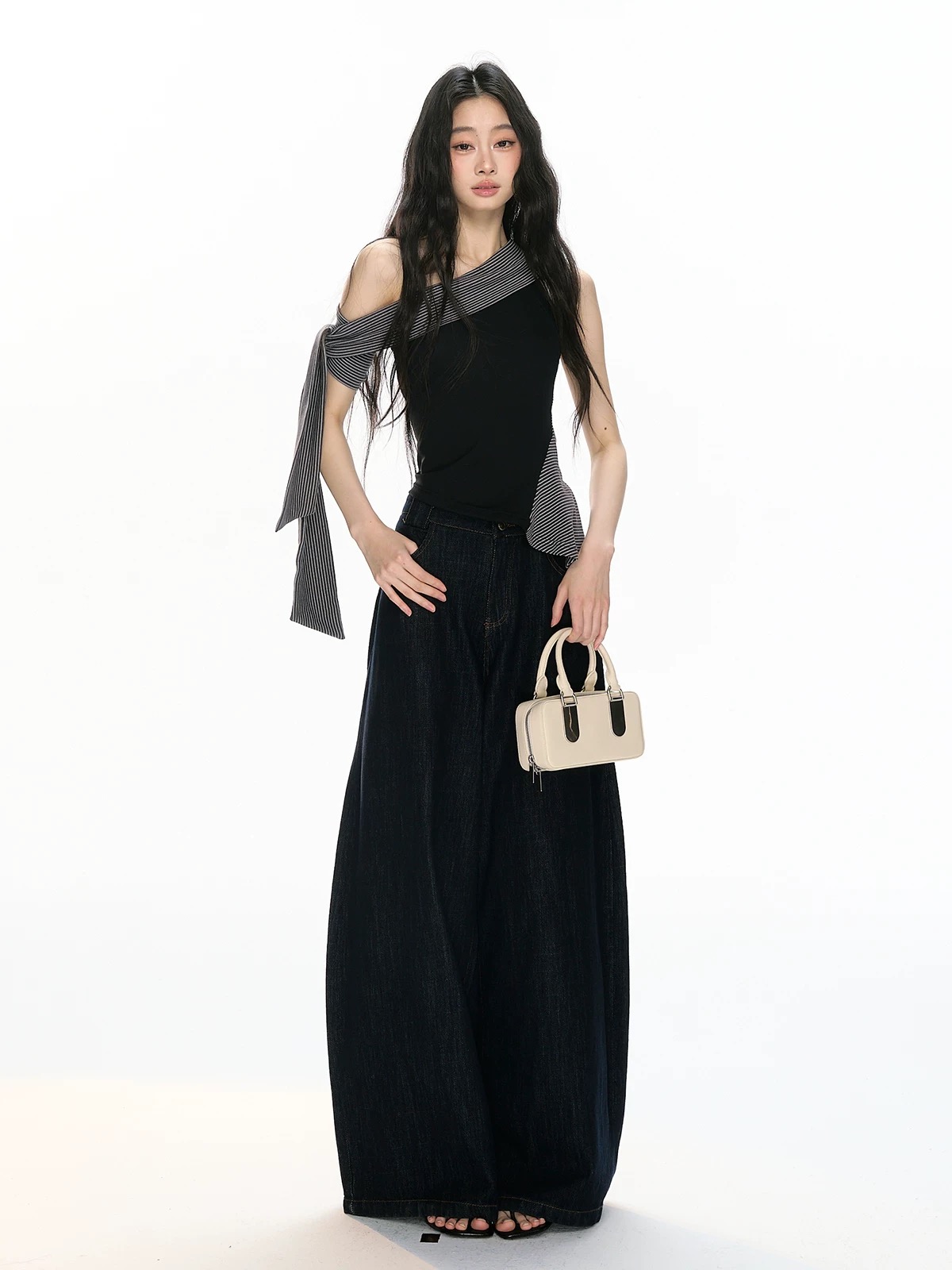 RedBling original design new pure and sexy striped black off-shoulder vest design sense temperament top for women