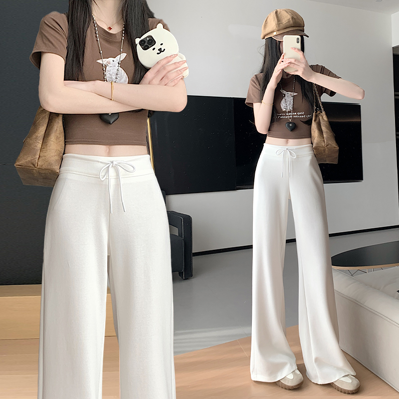 Real shots, wide waist, high waist, slimming and high sports casual pants, drape straight-tight casual pants