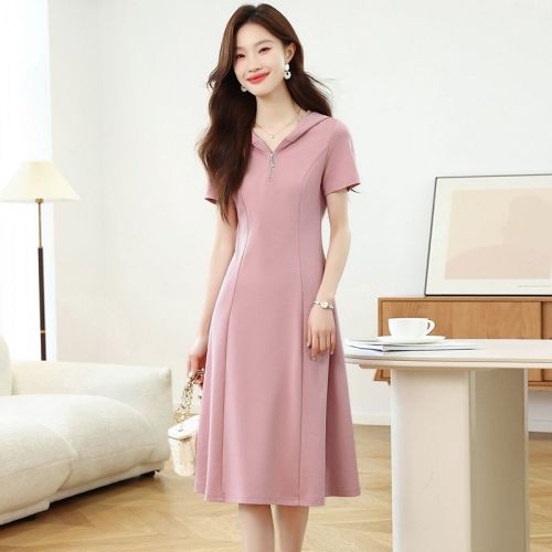 Real photo of casual slim hooded dress 2025 summer new style slim short-sleeved women's dress
