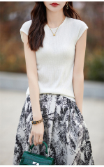 包肩袖氣質圓領針織衫女新修身短袖薄款背心洋氣t恤內搭短款