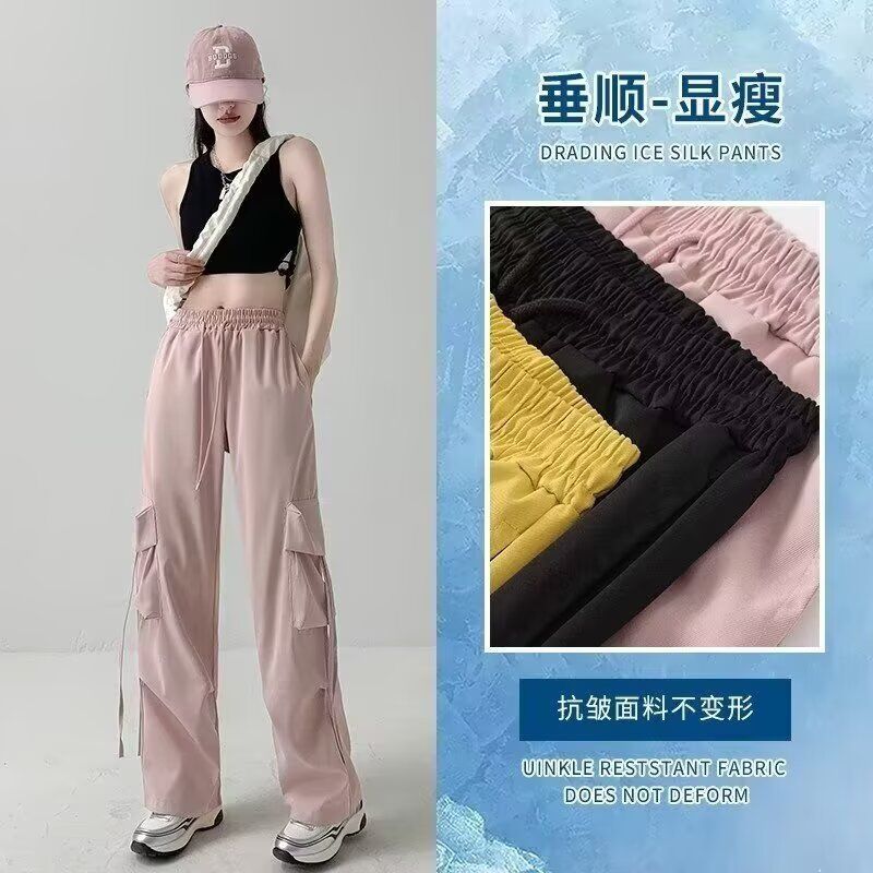 美式復古辣妹風工裝褲女生潮牌直筒休閒寬鬆純色寬鬆褲子夏季薄款