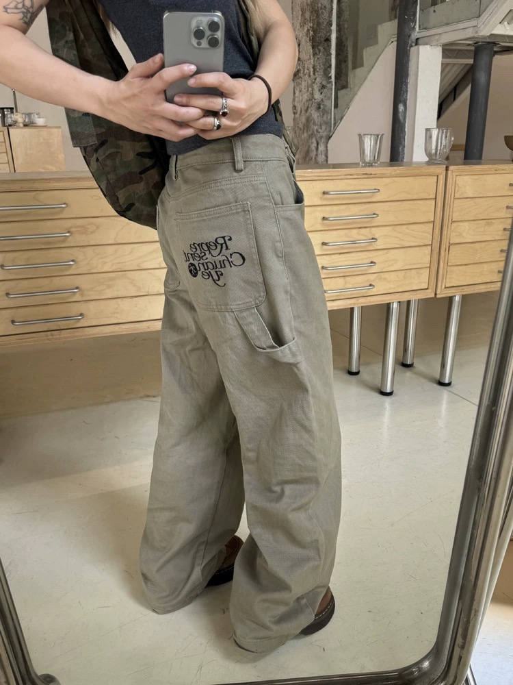 American loose straight embroidered belt rope work pants for men and women retro street wide-leg trousers trendy
