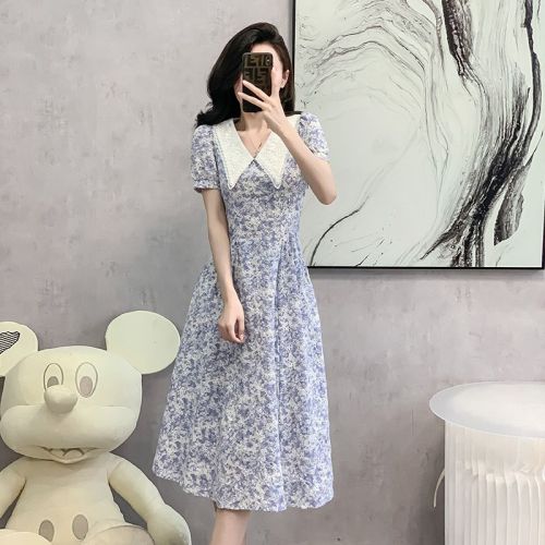Real-life photos of the French doll collar floral dress for women in summer new high-end niche design long skirt