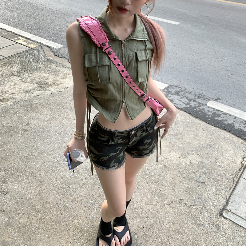 bsfcore summer street | free wild cat | camouflage hot girls low waist stretch denim shorts
