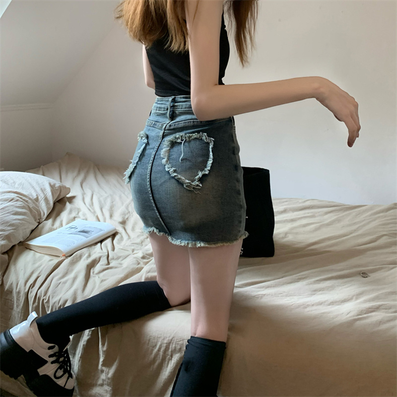 2025 breasted denim hip skirt skirt for women in summer high waist elastic slim hot girl A-line short