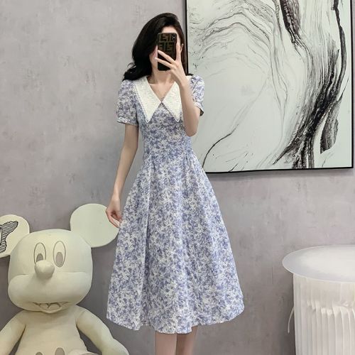 Real-life photos of the French doll collar floral dress for women in summer new high-end niche design long skirt