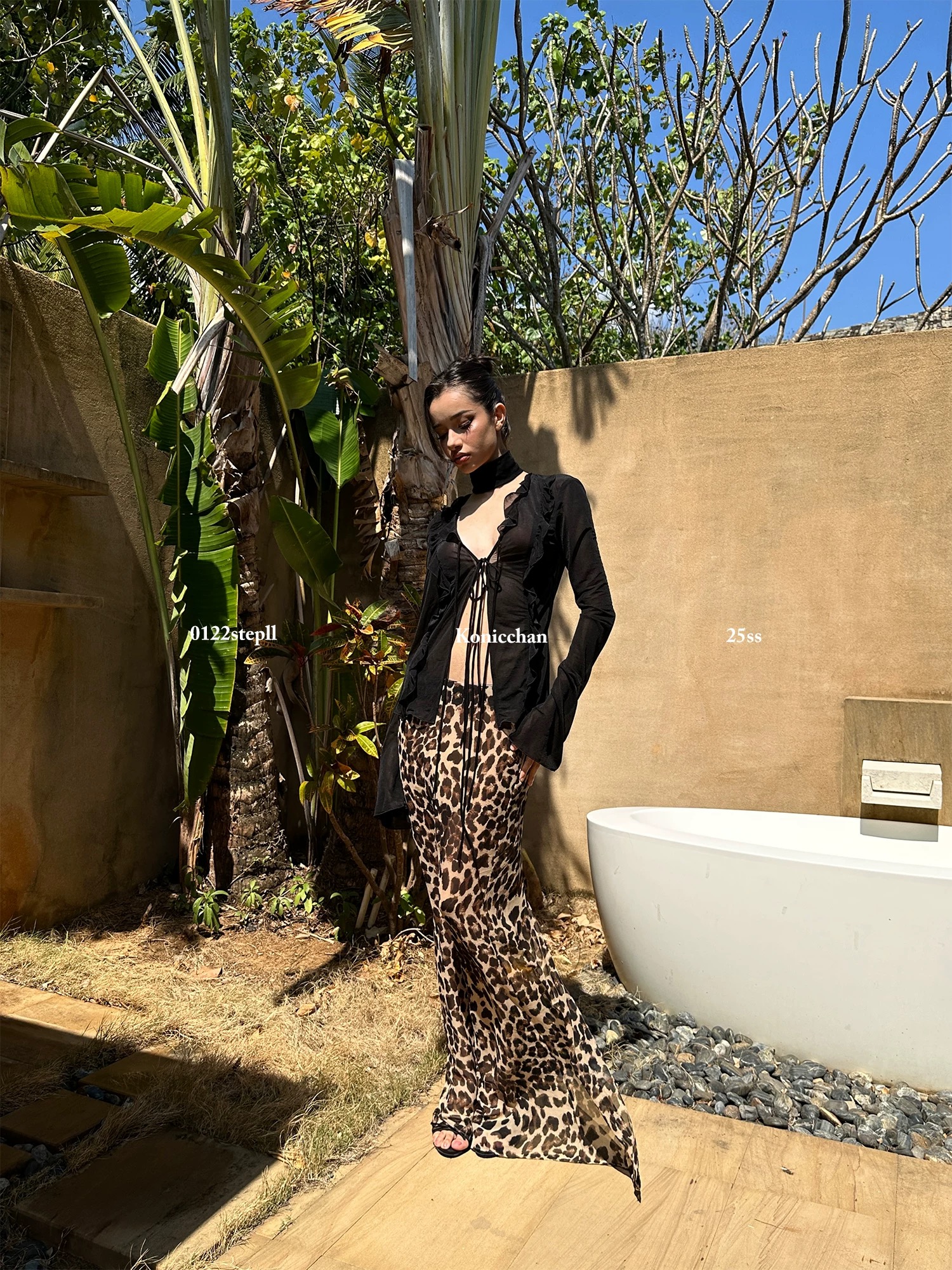 0122stepll Heart Hunter Leopard Printed Skirt Female Hot Girl Slim Butt Pack Low Waist Floor Long Skirt