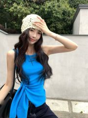 Real-priced summer fashionable hot girl slim and slim irregular design waistband strap vest top