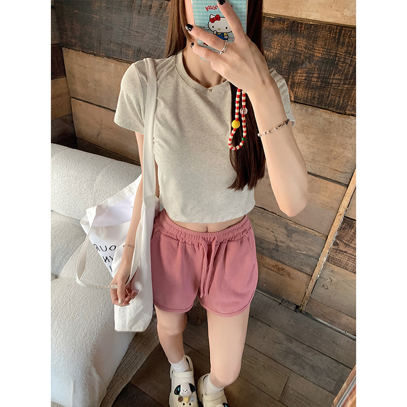 Real shot-hot girls short-sleeved T-shirt for women 2025 new slim short top