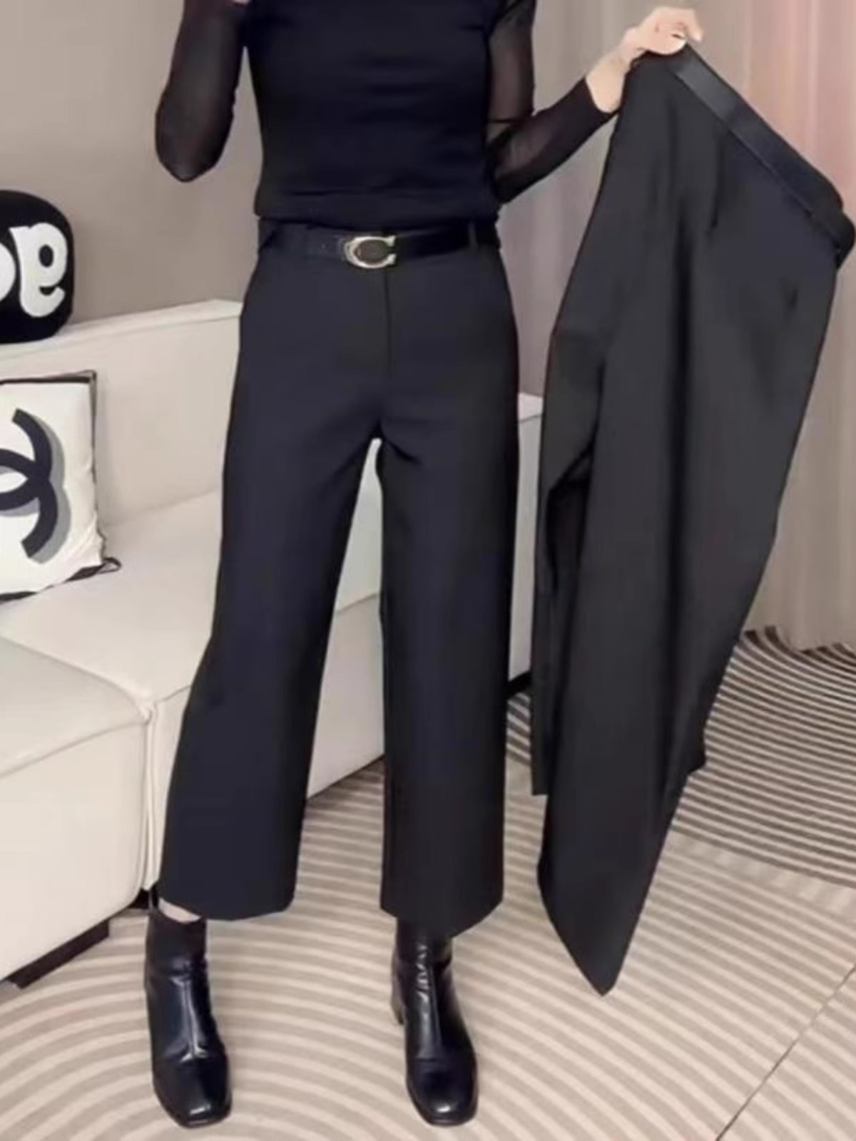 Large size women's straight suit casual pants for women in spring 2025 new slim pear-shaped body stretch-breasted baguettes