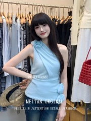 Atmosphere, three-dimensional flower knitted vest slim-fitting off-shoulder strapless top for women in summer 2025 new hot girl inner wear