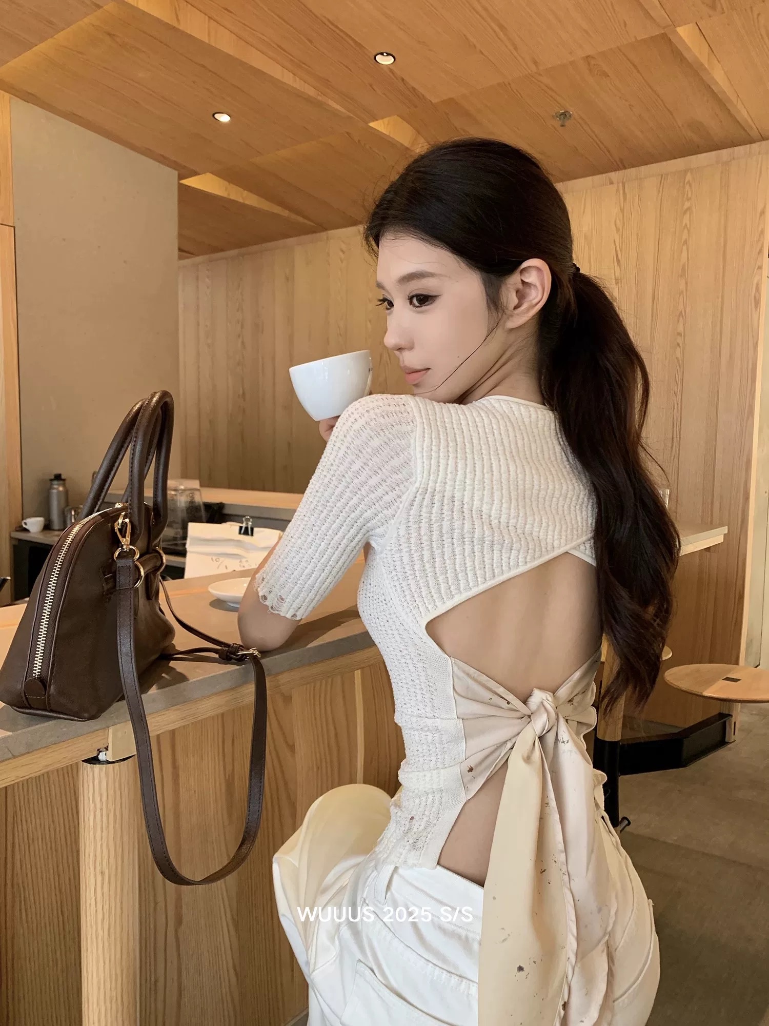 Wuuus Inspired Muse Custom-made straps, silk satin backless old sweater feminine hollow top