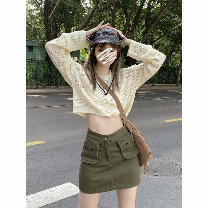 Sweet and cool hot girl work clothes denim skirt for women in summer new style small high-waisted slim skirt A-line hip-pack skirt