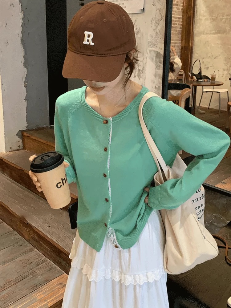 Thin knitted cardigan jacket spring outfit for women 2025 new chic Korean knitted sweater top