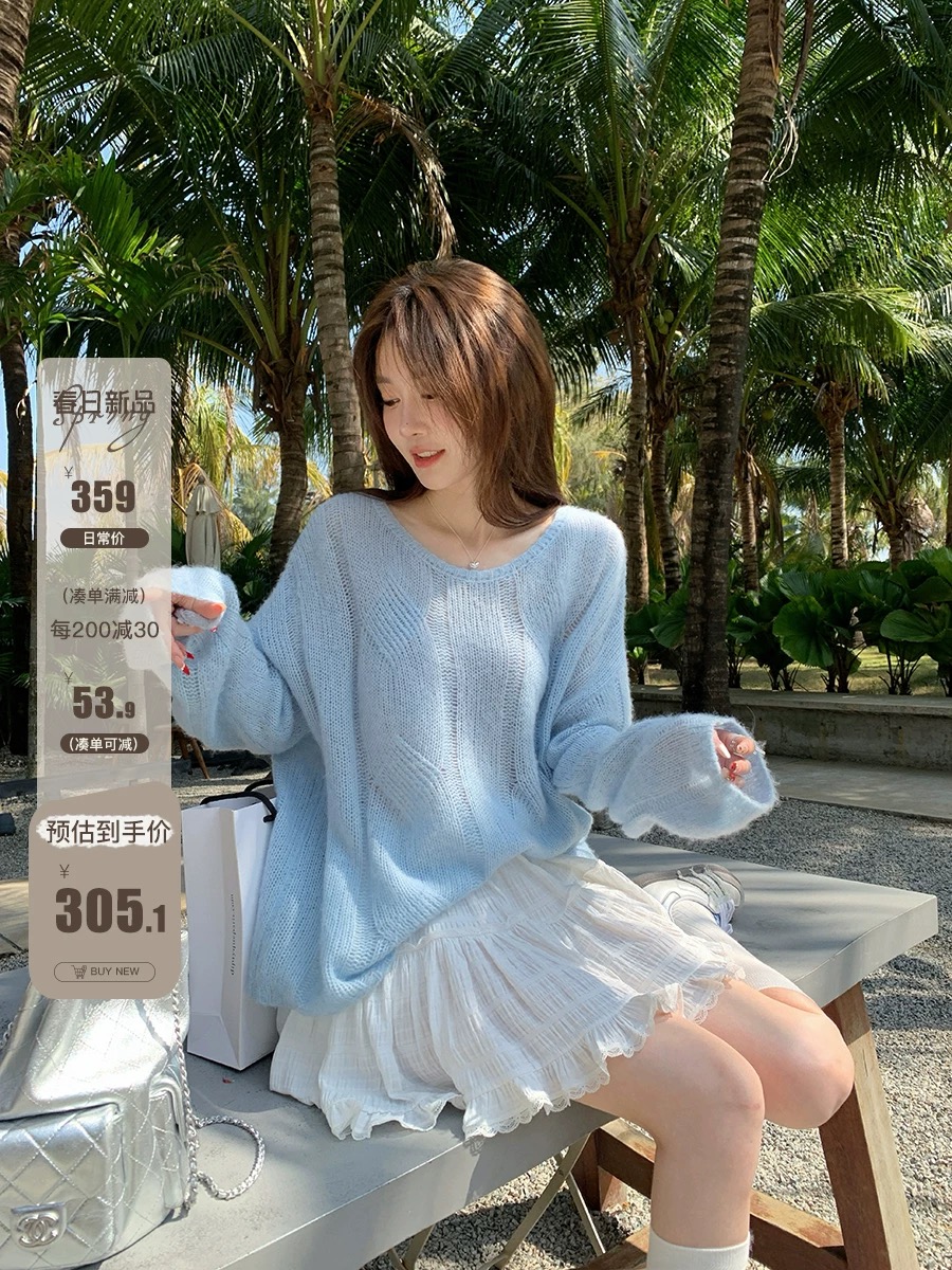 Zhang Beibei ibell design soft, sweet, loose and casual alpaca wool + sheep wool twisted sweater for women