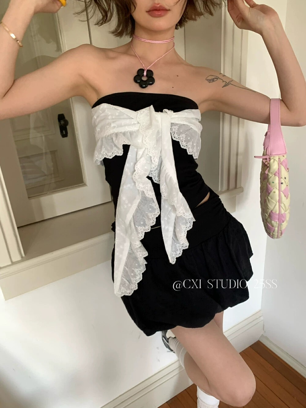 Thirteen Lines 2025 Spring New Korean Style Fashion Fashion and All-match Ins Lace Strap Slimming Strap Vest Women
