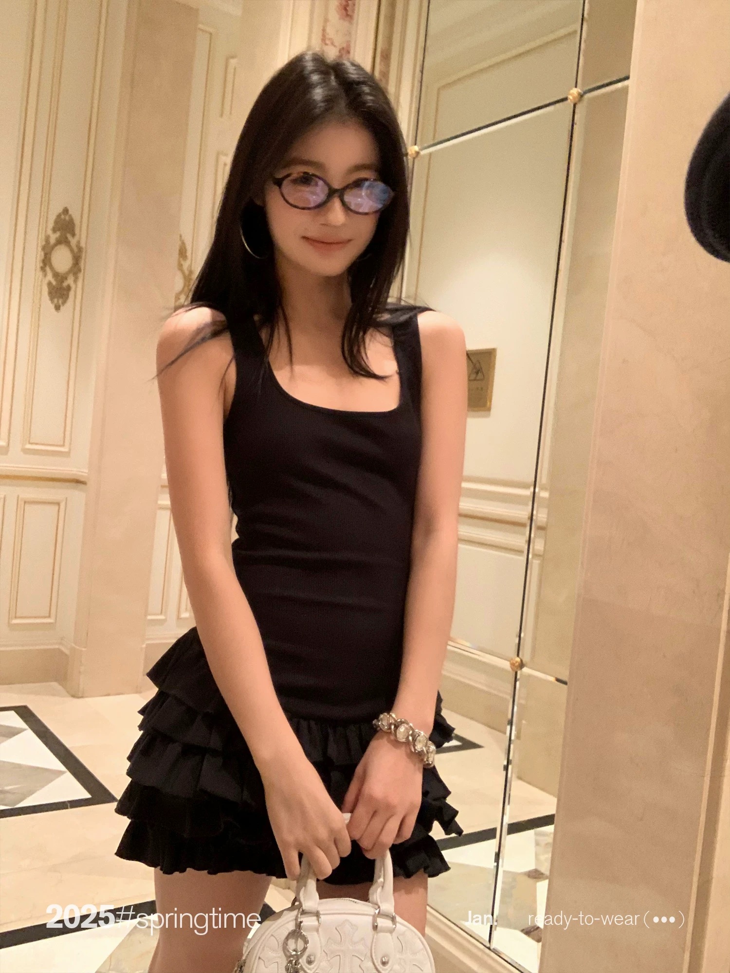 SUNONEONE flower bud square collar suspender dress for women spring slim waist-tightening splicing white sleeveless knitted skirt
