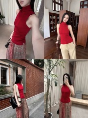 5werkwen ancient aesthetics five-color wool blend knitted suspender vest turtle collar basic versatile style