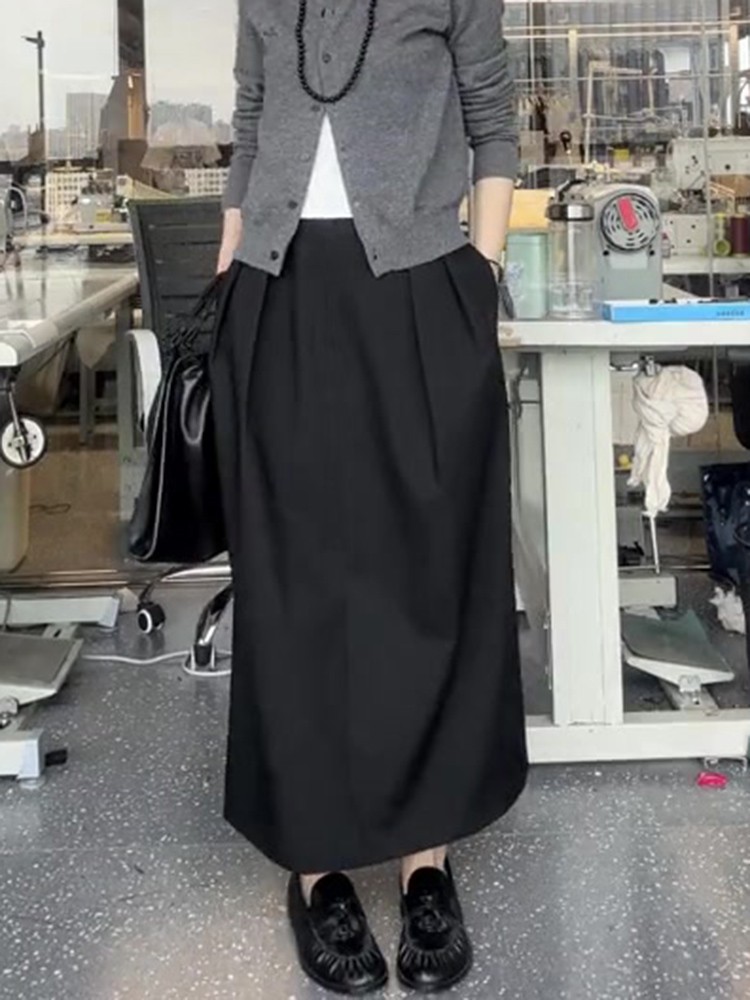 Black suit bud skirt for women 2025 spring new high-waisted slim-covering skirt for women with back slit mid-length skirt