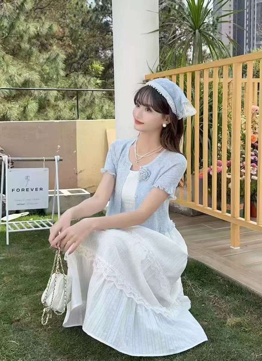 女裝溫柔風短袖花朵針織開衫2025夏季新款設計感疊穿防曬衣