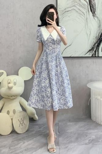 Real-life photos of the French doll collar floral dress for women in summer new high-end niche design long skirt