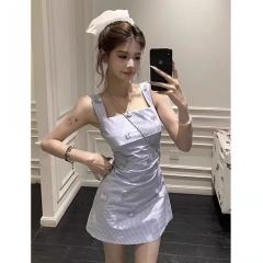 Pure Desire Blue Striped Halter Dress for Women - Spring and Summer New Arrival, Unique Design Sense, Waist Cinching, Slimming Short Skirt