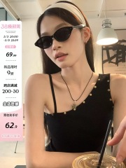 Song Zheng'en's black off-shoulder irregular suspender vest for women 2025 summer new willow nail design sleeveless top