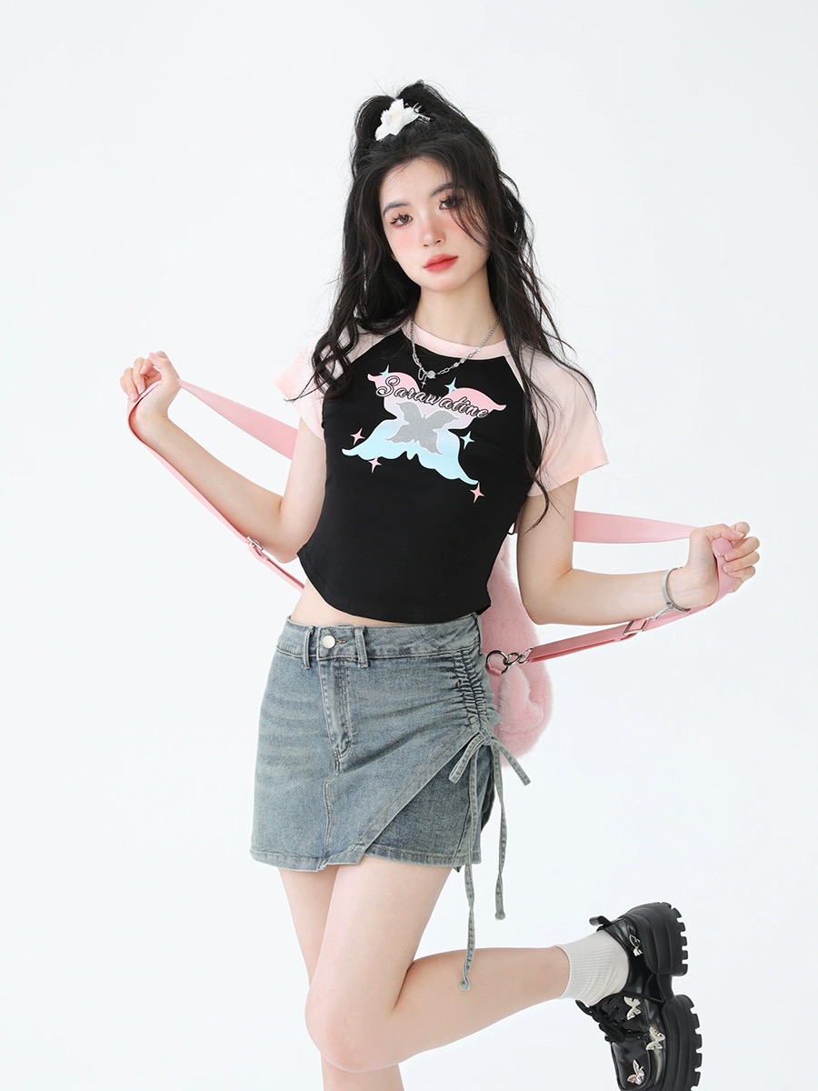 AONW summer new design bow tethered trousers skirt women's niche hot girls jeans slim skirt pants