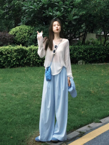 Spot summer refreshing drying lazy wind sun protection long-sleeved shirt drooping Yamamoto pants casual pants suit women's summer