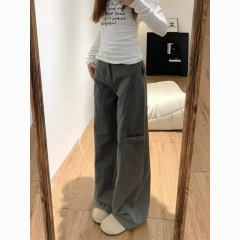 American gray work jeans for women in autumn new style loose and slim straight high waist casual wide-leg floor trousers