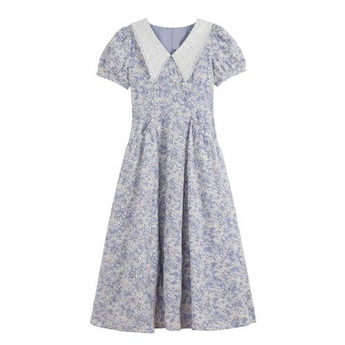 Real-life photos of the French doll collar floral dress for women in summer new high-end niche design long skirt