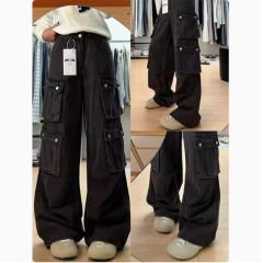 American high street old work jeans niche new pocket design slim and versatile straight trousers