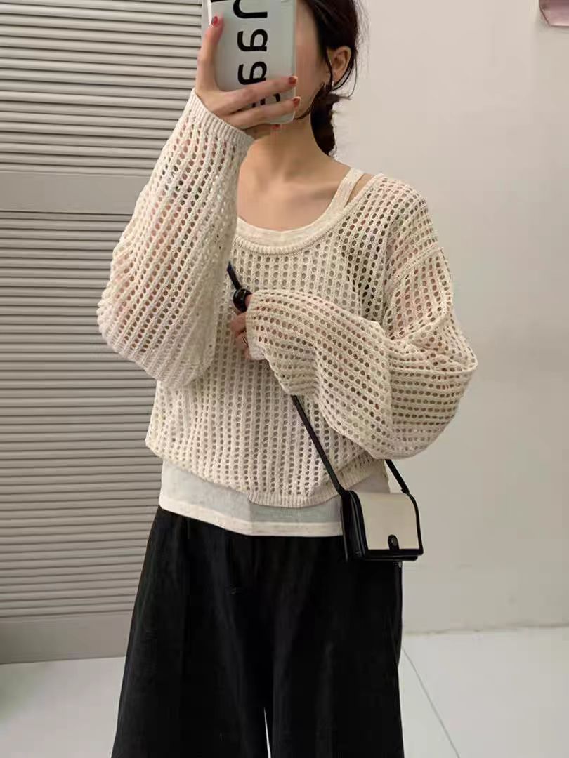 2025兩件套杭州四季青女裝高韓貨春款圓領吊帶背心鏤空防曬兩件套