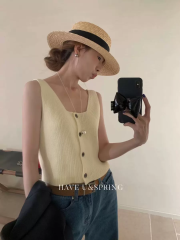 HAVE U自留推薦高級感淨色針織馬甲背心女疊穿高彈力寬鬆軟糯上衣