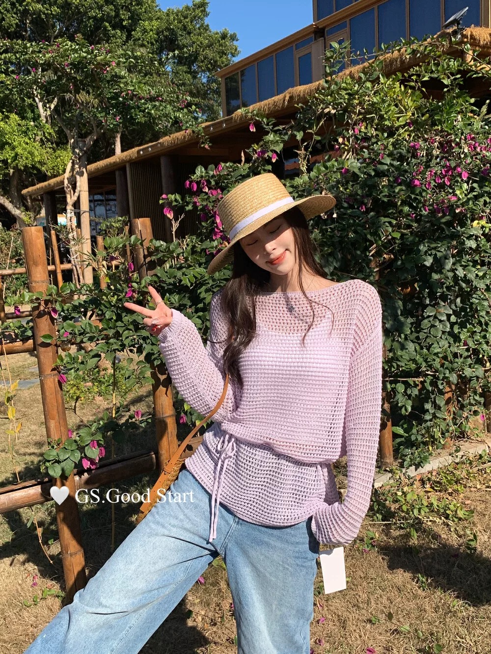 GS is fashionable and not picky!  Spring Bohemian* Vacation style loose hollow sunscreen shirt with rope