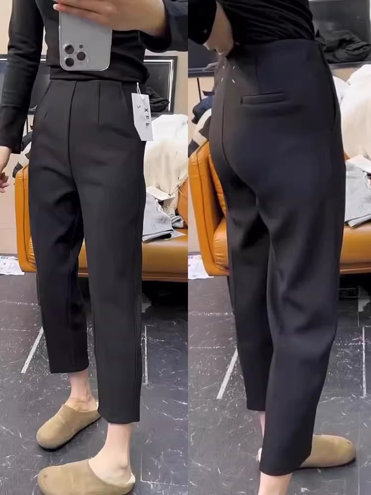 2025 large-size spring high-waisted straight-leg pants fat girl mm slim design casual suit pants