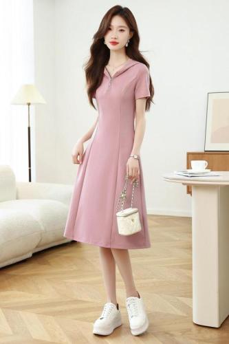 Real photo of casual slim hooded dress 2025 summer new style slim short-sleeved women's dress