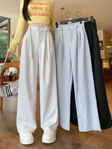 Real shot 250g Xinyang autumn suit pants for women drawstring new high waist droop wide-leg pants casual pants