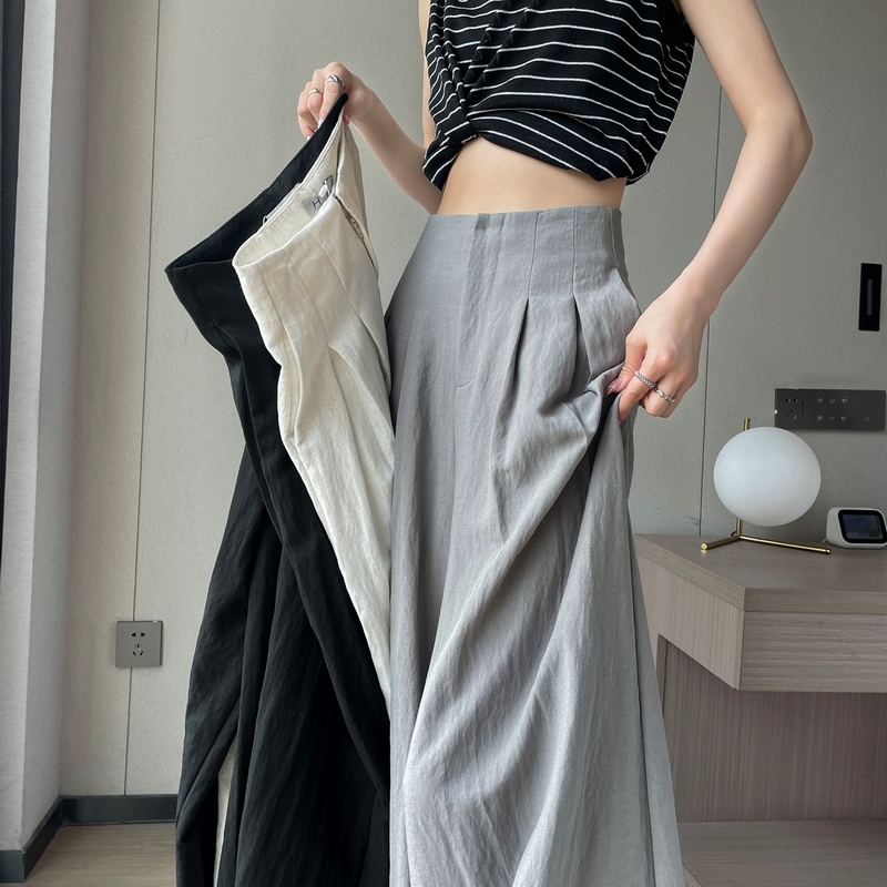 Real-life photos spot 2025 summer new linen ice silk wide-leg pants high waist cotton linen Yamamoto pants thin casual pants for women