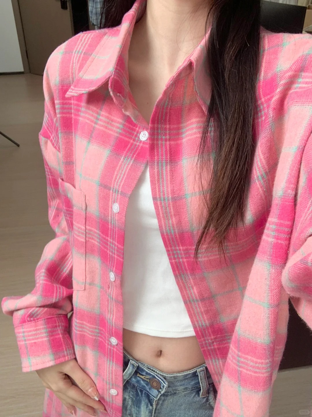Women's pink white sunscreen shirt