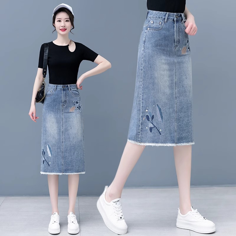 Women's 2025 summer new high-waisted slim and fashionable mid-length one-step hip-pack skirt