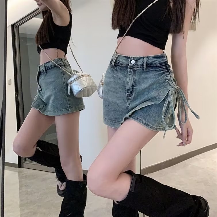 Official picture of hot girl high waist denim skirt women's short skirt small one wash retro skirt strap hip skirt