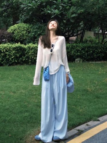 Spot summer refreshing drying lazy wind sun protection long-sleeved shirt drooping Yamamoto pants casual pants suit women's summer