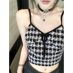 YUYU-pink粉墨組合 小香風絲絨吊帶背心女夏內搭泰式小眾上衣REAL