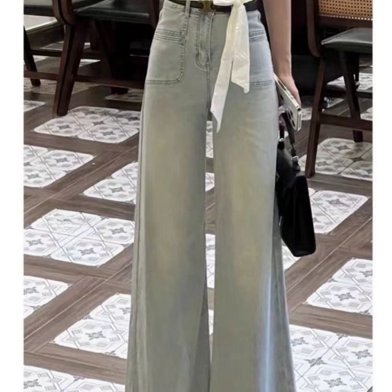 Korean version of high street hot girl temperament super wide-leg jeans small, high-waisted loose flesh covering and slimming and drooping floor pants