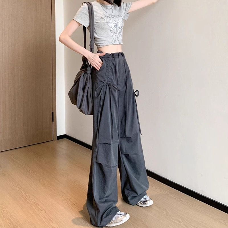 美式工裝褲女春夏季新款設計感高腰休閒直筒休閒闊腿褲