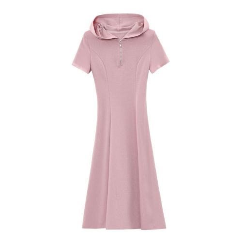 Real photo of casual slim hooded dress 2025 summer new style slim short-sleeved women's dress